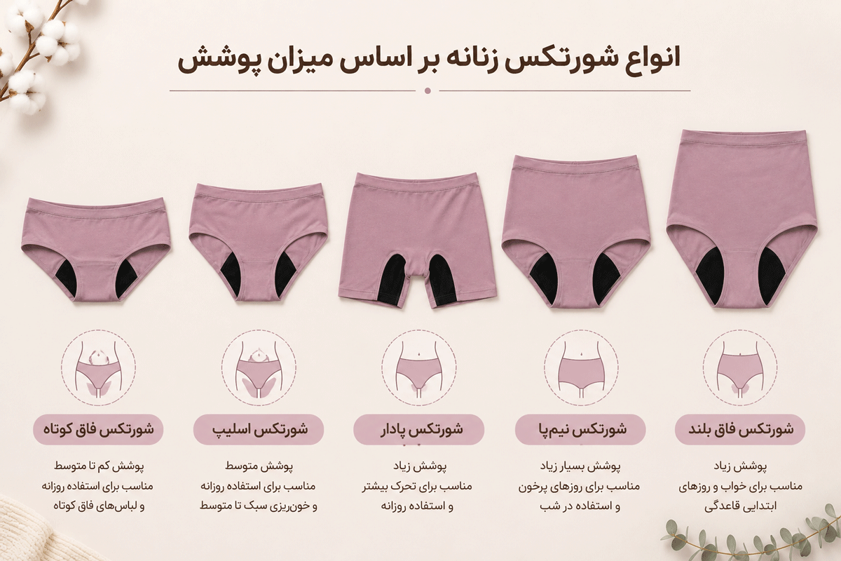 انواع شورتکس زنانه بر اساس میزان پوشش
